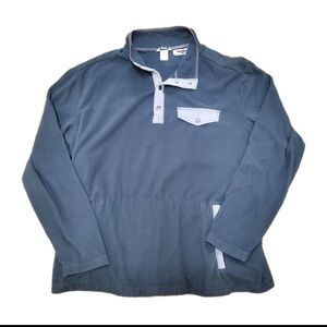 Duluth Trading Sweater Mens XL Blue Fleece Pullover 1/4 Button Relaxed Hiking